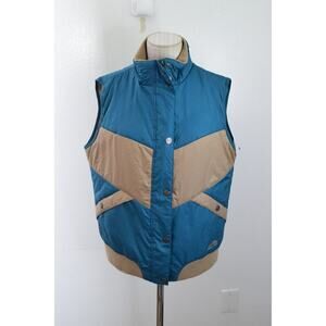 Golite Puffer Vest Womens Large Colorblock Green Beige Retro Snap Zip